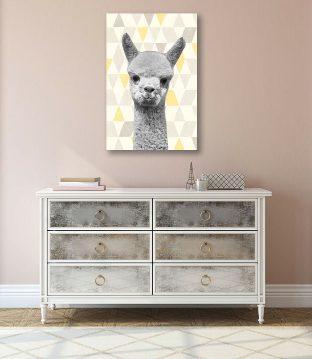 Canvas Wall Art - Baby Alpaca Geometric Print | Black White Mustard Yellow Decor