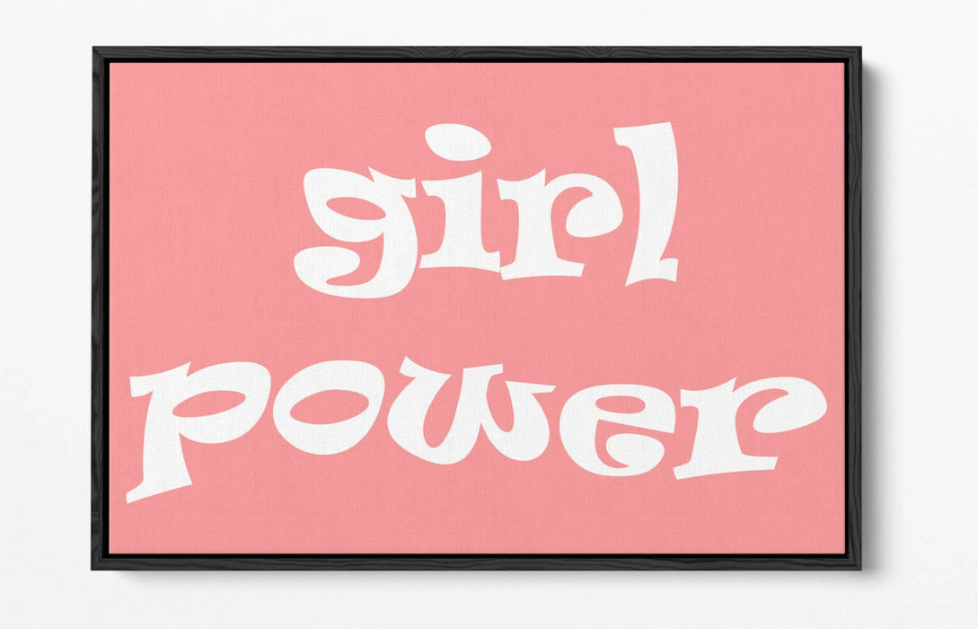 "GIRL POWER" GROOVY FEMINIST SLOGAN 2 -FLOAT EFFECT CANVAS WALL ART PRINT- WHITE