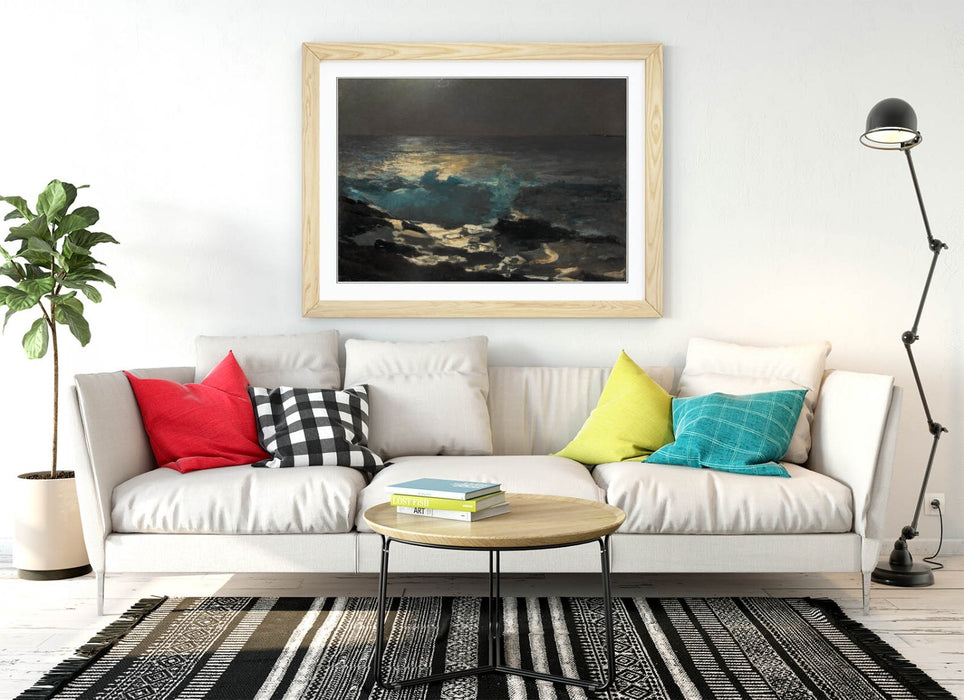 Framed Wall Art - Winslow Homer Moonlight Wood Island Painting, Natural Wood Frame