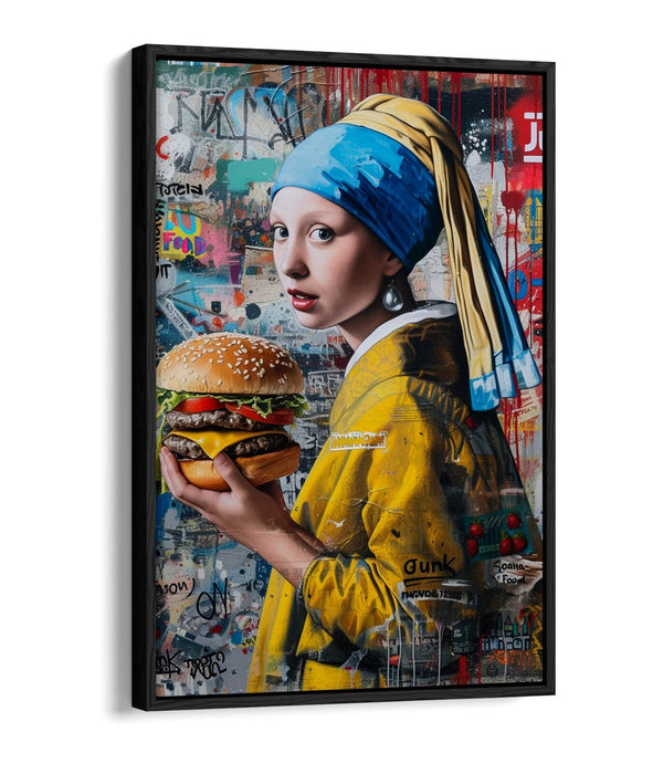 Canvas Wall Art - Girl With A Pearl Earring Graffiti Decor Print | Float Effect