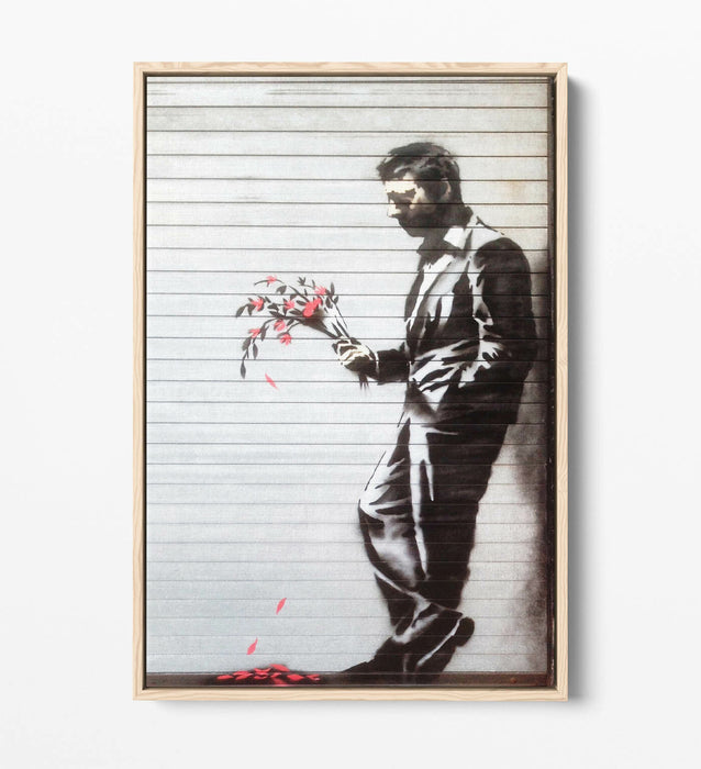 BANKSY THE HUSTLER -FLOAT EFFECT CANVAS WALL ART PIC PRINT- BLACK & WHITE RED
