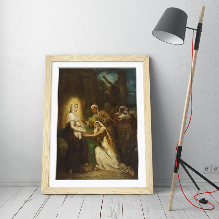 Framed Art Poster - Theodore Chasseriau Adoration Of The Magi Print With Wood Grain Frame