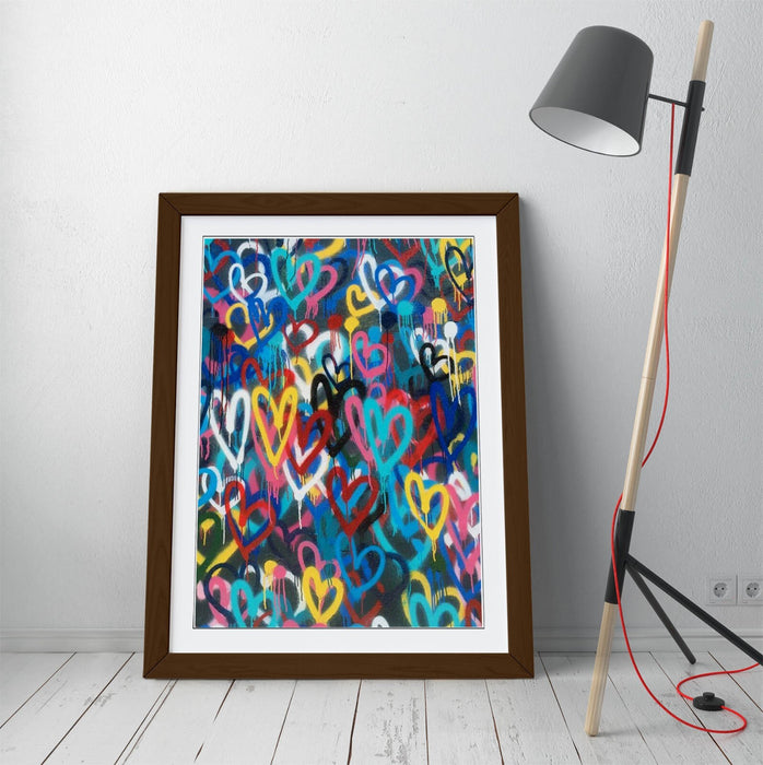 BANKSY LOVE WALL PORTRAIT-ART FRAMED POSTER PICTURE PRINT-RAINBOW MULTI COLOUR