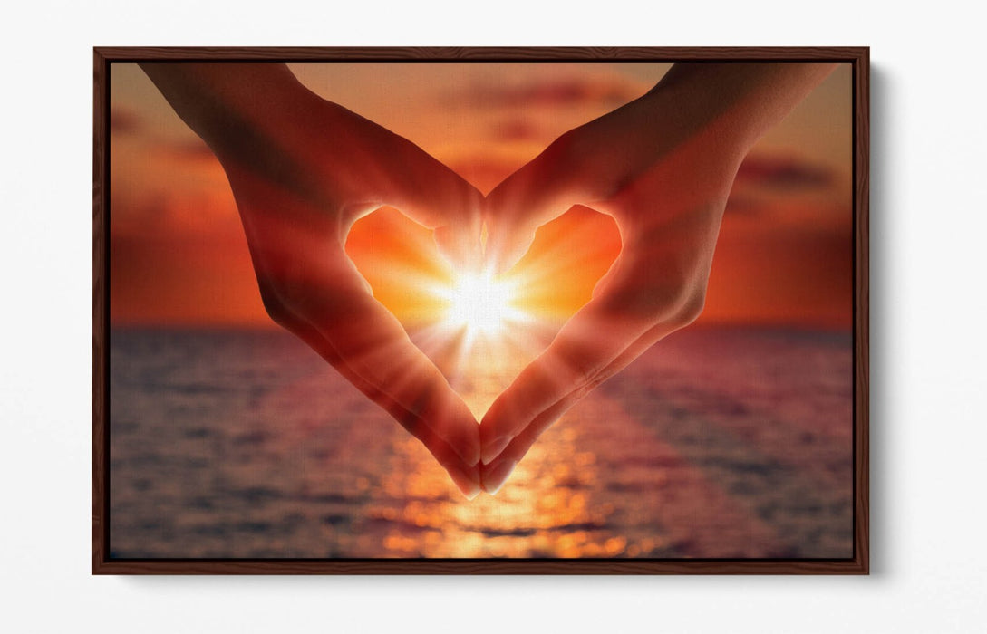 Canvas Wall Art – Sunset in Heart Shaped Hands | Premium Float Effect Print