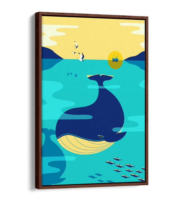 Blue Whale Canvas Art – Minimalist Ocean Wall Decor | Float Effect Canvas Print