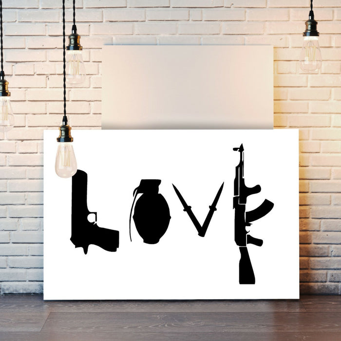 BANKSY LOVE WEAPONS GUNS GRAFFITI CANVAS WALL ART PRINT ARTWORK DEEP FRAMED