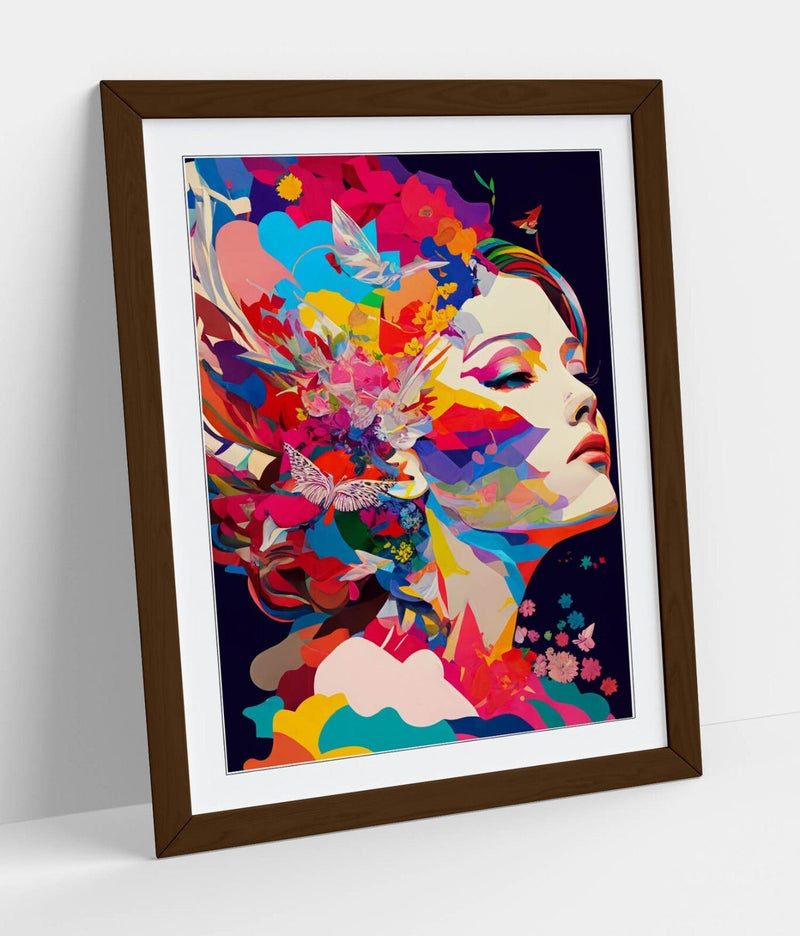 Framed Wall Art - Multicolour Abstract Woman Art Print | Faux Wood Frame, Ready To Hang