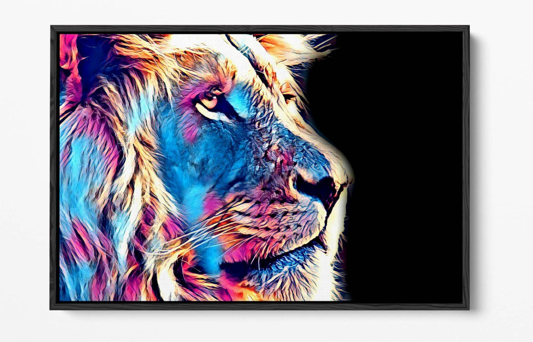 PURPLE BLUE LION SKETCH BLACK BACKGROUND 2 -FLOAT EFFECT CANVAS WALL ART PRINT