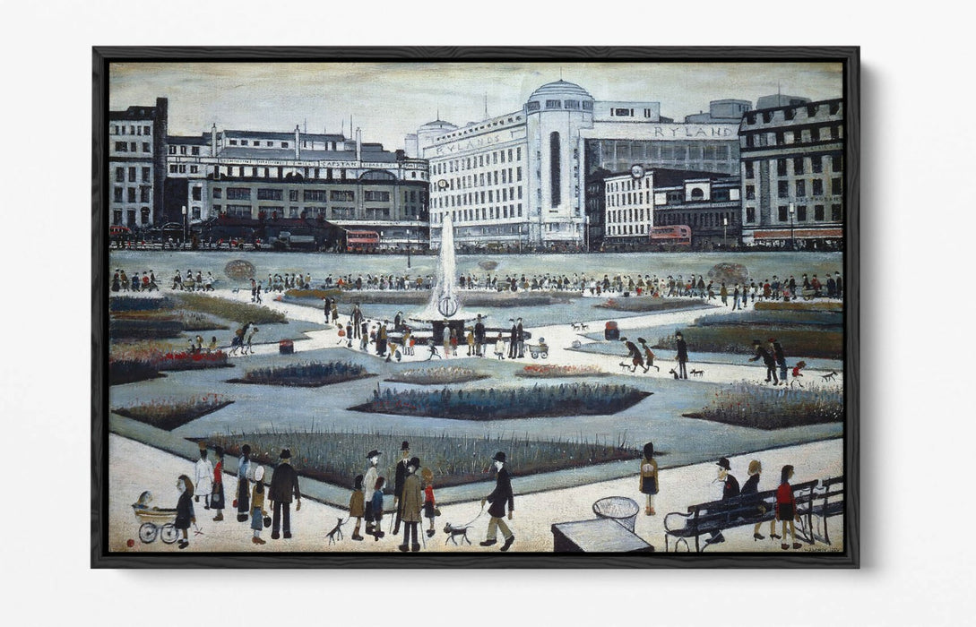 LS LOWRY PICCADILLY GARDENS -FLOAT EFFECT CANVAS WALL ART PIC PRINT- GREY WHITE