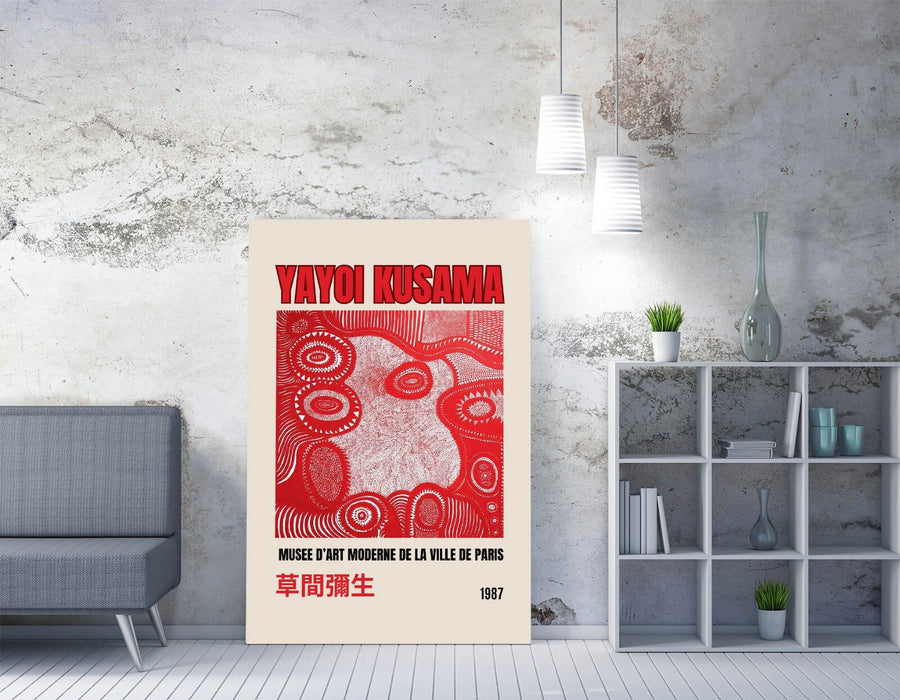 Abstract Canvas Wall Art - Yayoi Kusama Red Abstract Print | Handmade Canvas Decor