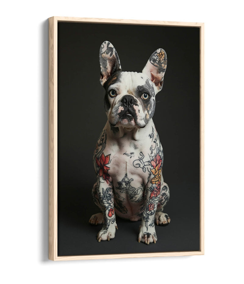 French Bulldog Canvas - Funny Dog Print Tattoo Art | Premium Float Frame Wall Decor
