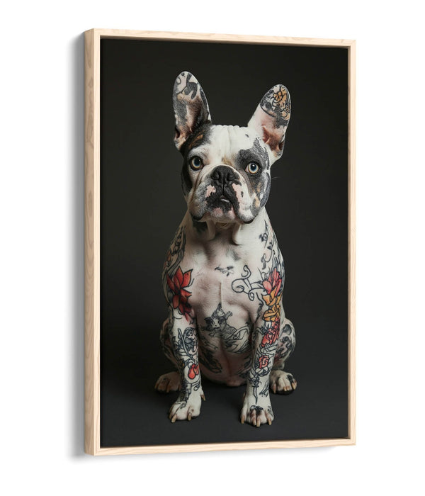 French Bulldog Canvas - Funny Dog Print Tattoo Art | Premium Float Frame Wall Decor