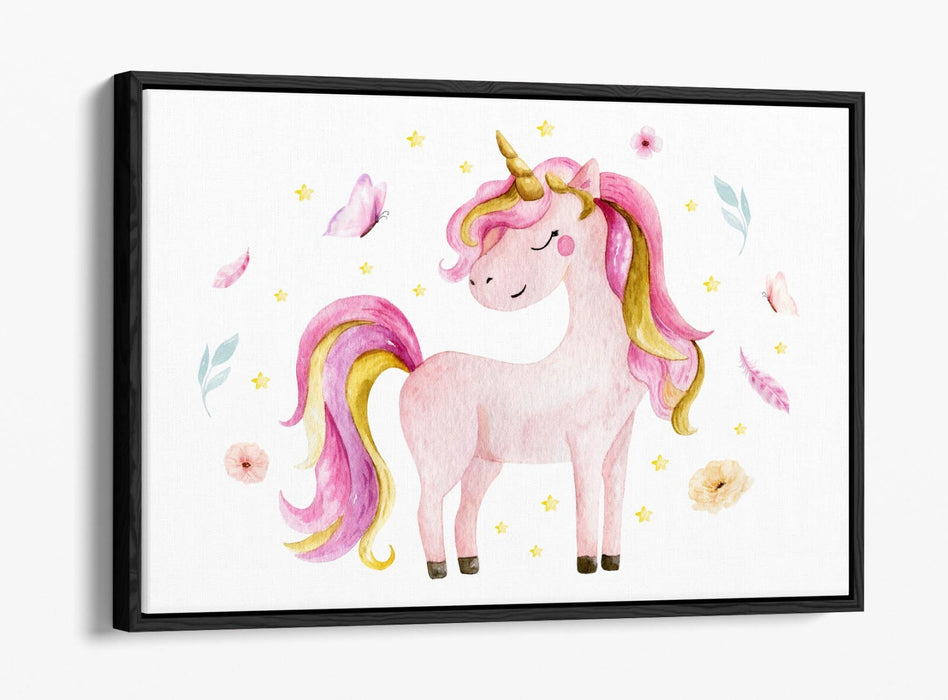 Pink Unicorn Canvas - Float Effect Kids Wall Art With Premium Varnish Seal