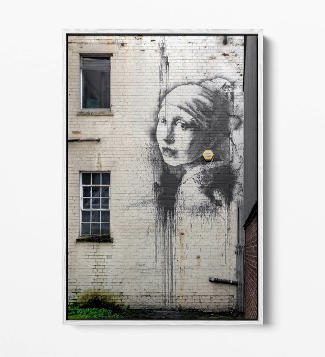BANKSY GIRL WITH PEARL EARRING FLOAT EFFECT CANVAS WALL ART PICTURE PAPER PRINT-