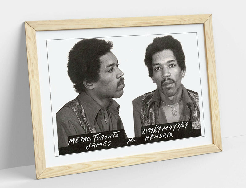 Jimi Hendrix Poster - Framed Wall Art | Black And White Print With Woodgrain Frame