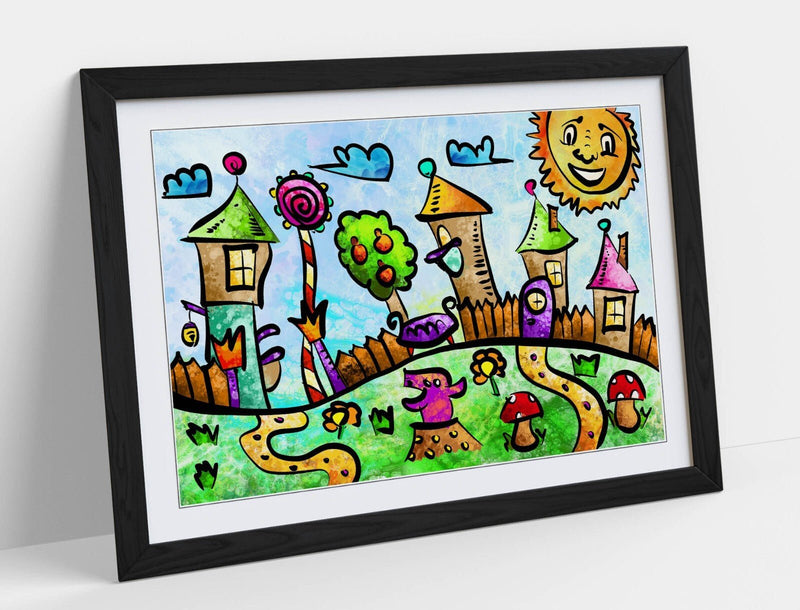 Kids Art Poster - Colorful Bedroom Decor With Handmade Framed Print, Matte Paper