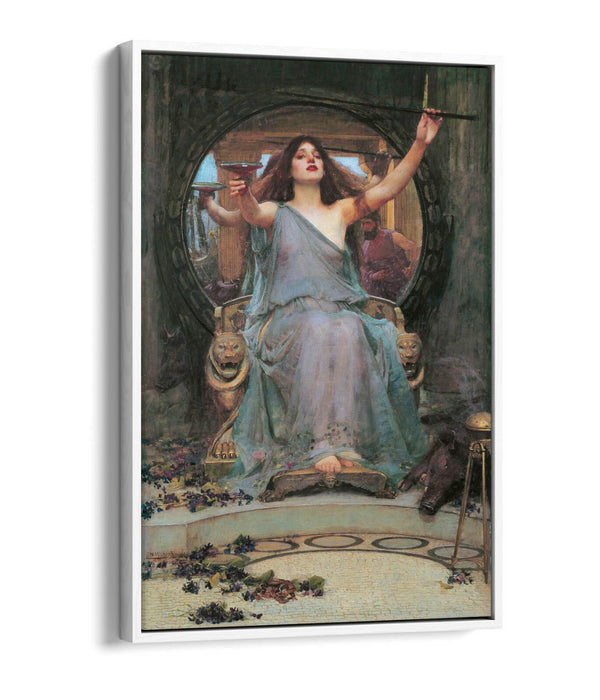 WATERHOUSE CIRCE OFFERING THE CUP -FLOAT EFFECT CANVAS WALL ART PIC PRINT- GREY