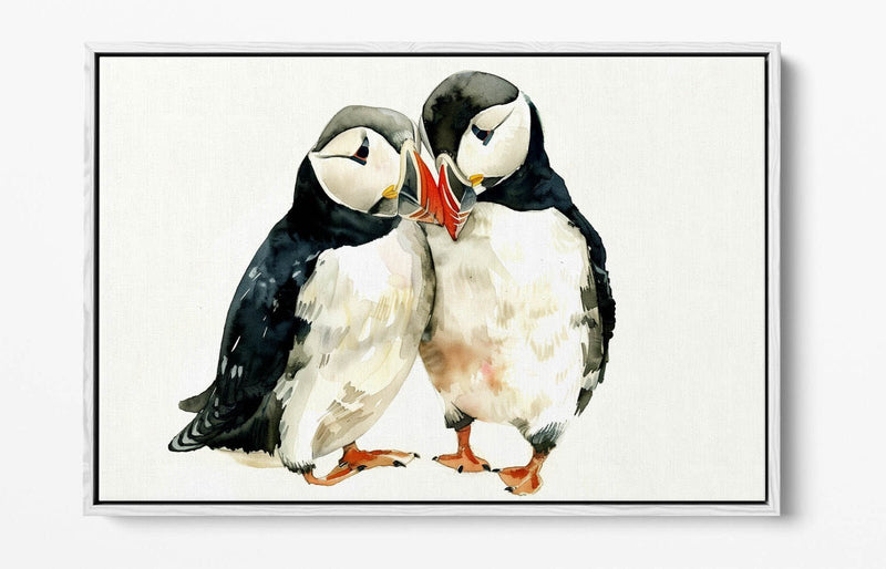 Puffins Canvas Art – Cute Animal Artwork Float Effect Canvas Wall Decor