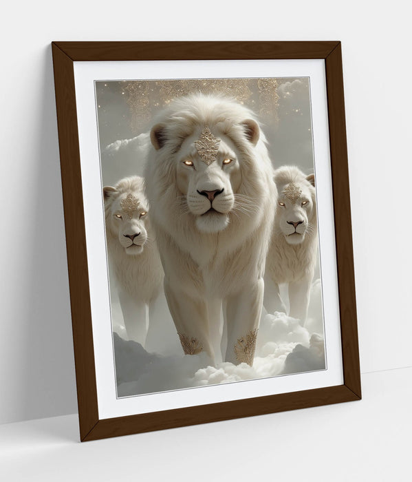 Framed Wall Art – Mystical White Lion Poster Print With Handmade Frame
