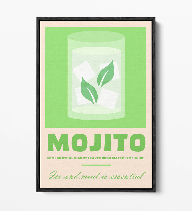 Mojito Cocktail Poster - Premium Float Effect Canvas Wall Art For Kitchen Decor