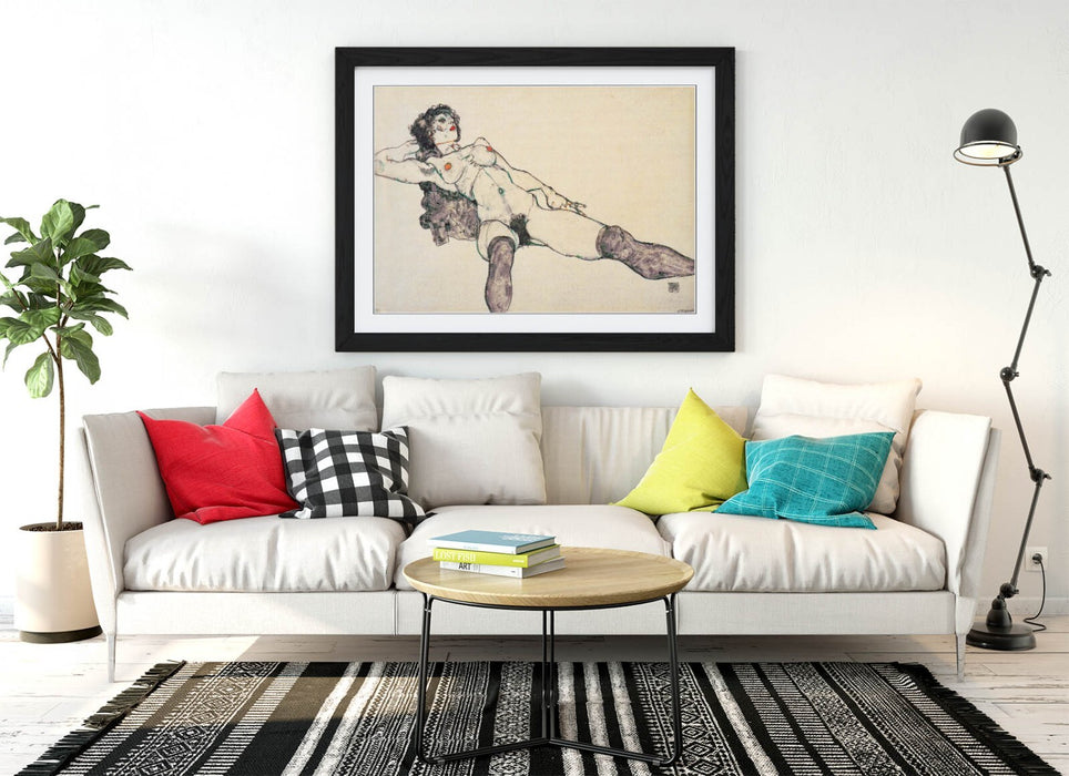 Framed Art Poster - Egon Schiele Lying Female Nude Artwork | Handmade UK Frame