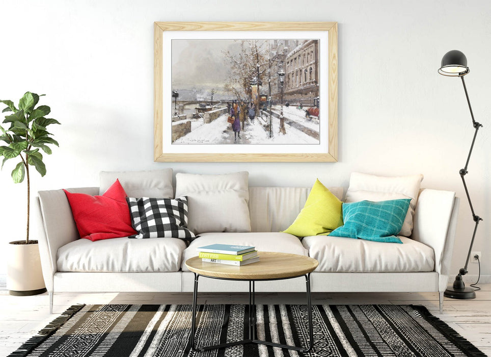 Framed Art Poster – Eugene Galien-Laloue Paris Print | Matte Paper, Natural Wood Frame