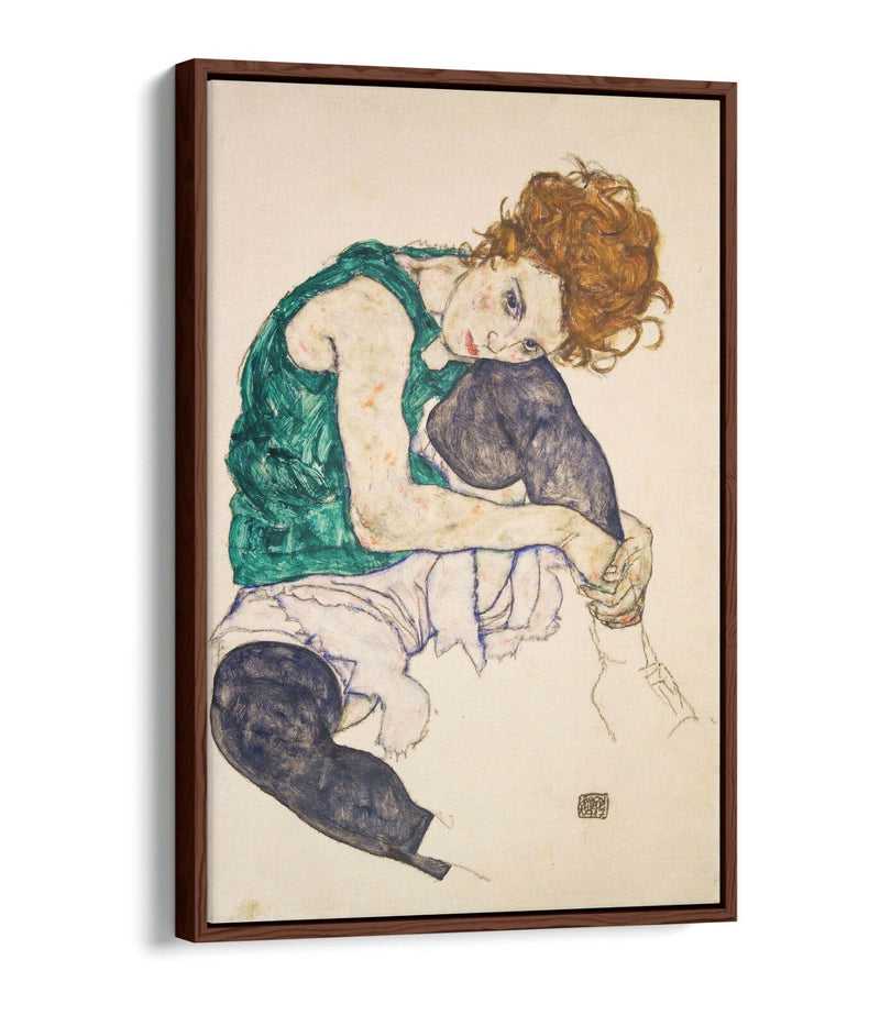 Canvas Wall Art - Egon Schiele, Seated Woman With Legs - Float Effect Print Green