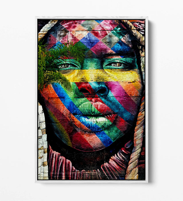 BEAUTIFUL BLACK WOMAN RAINBOW GRAFFITI -FLOAT EFFECT CANVAS WALL ART PIC PRINT-