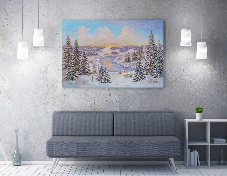 Winter Landscape Canvas - Handmade Tree Illustration Print | Premium Varnish Finish