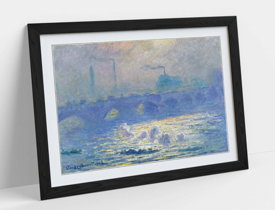 CLAUDE MONET WATERLOO BRIDGE-FRAMED ART POSTER PICTURE PRINT ARTWORK- BLUE