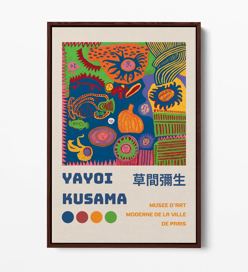 Abstract Canvas Art - Yayoi Kusama Print With Float Effect Frame | Contemporary Wall Decor