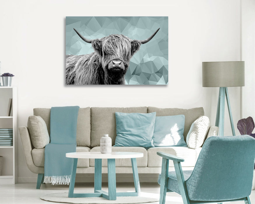 DUCK EGG BLUE ANIMAL GEO COLLECTION HIGHLAND COW GIRAFFE CANVAS WALL ART PRINT