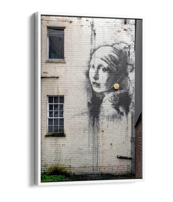 BANKSY GIRL WITH PEARL EARRING FLOAT EFFECT CANVAS WALL ART PICTURE PAPER PRINT-