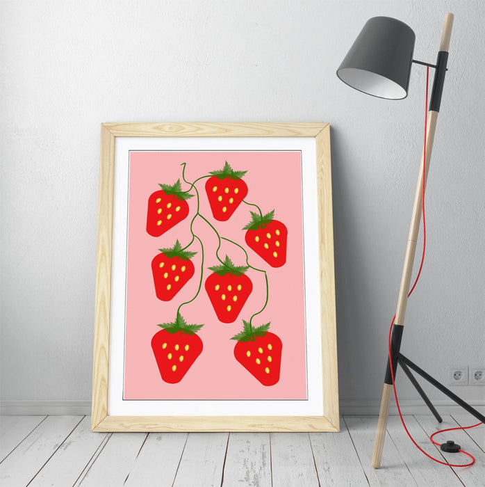STRAWBERRIES TRENDY MINIMALIST KITCHEN -FRAMED WALL ART PICTURE PRINT ARTWORK