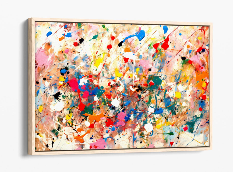Float Effect Canvas Art – Multi Colour Pollock Style Abstract Wall Decor Print