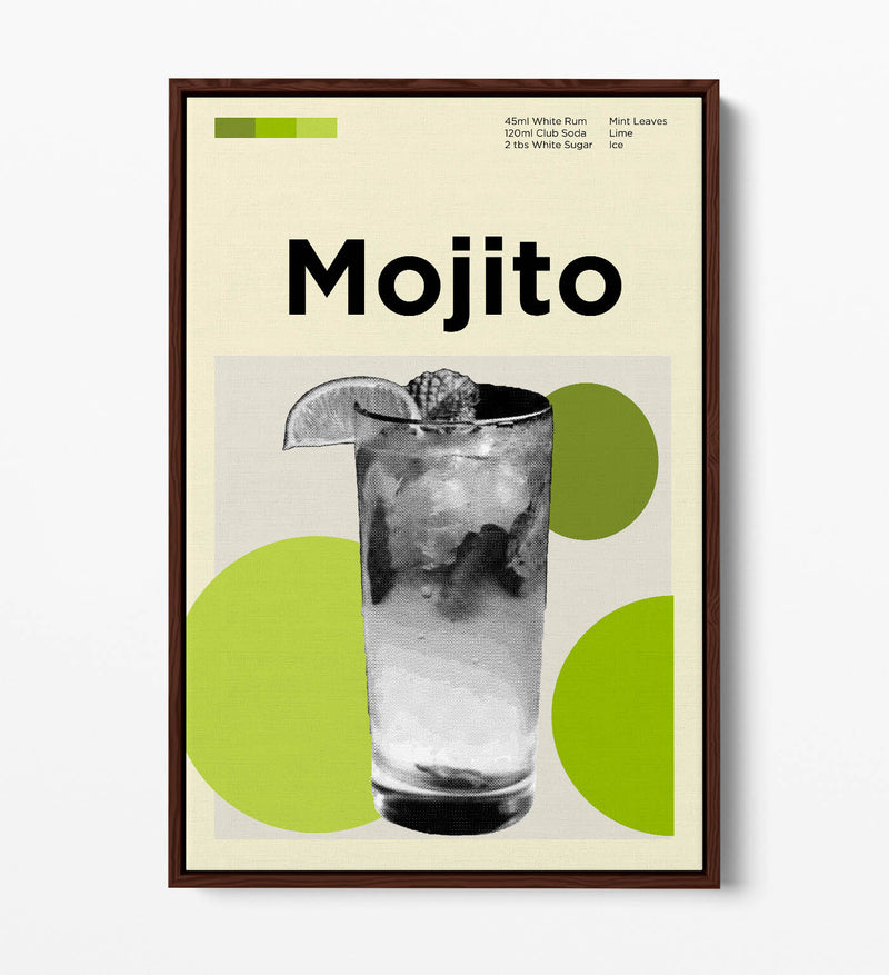Mojito Cocktail Poster - Funky Float Effect Canvas Wall Art Print For Kitchen Decor