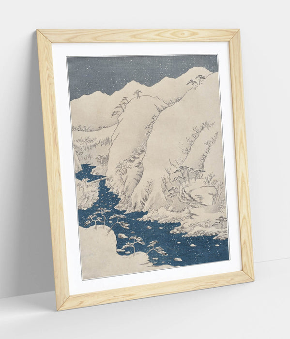 Framed Art Poster - Utagawa Hiroshige Mountain & River on Kiso Road Print - Matte Finish