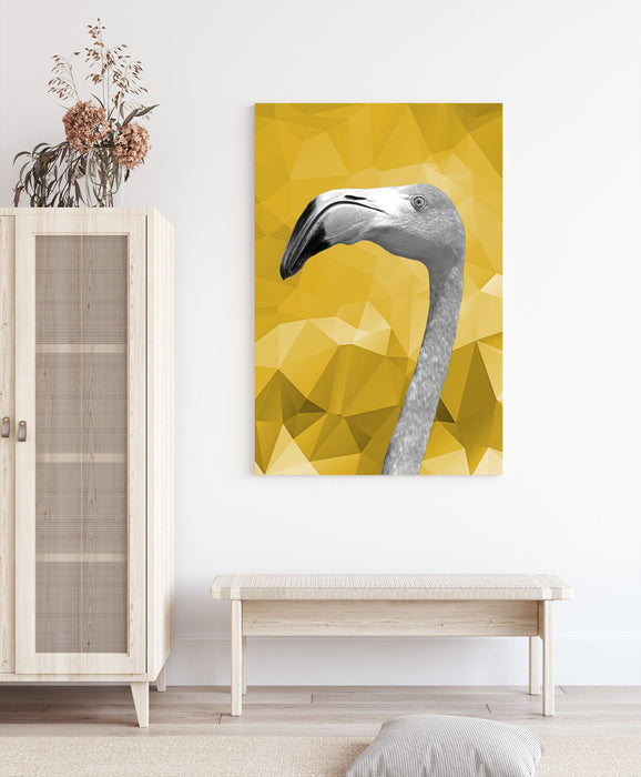 Canvas Wall Art - Flamingo Canvas Print With Black White Wall Decor & Yellow Mustard Artwork