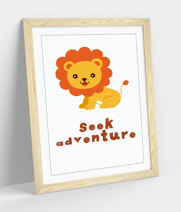 "SEEK ADVENTURE" LION QUOTE KIDS ROOM NURSERY -FRAMED WALL ART PICTURE PRINT