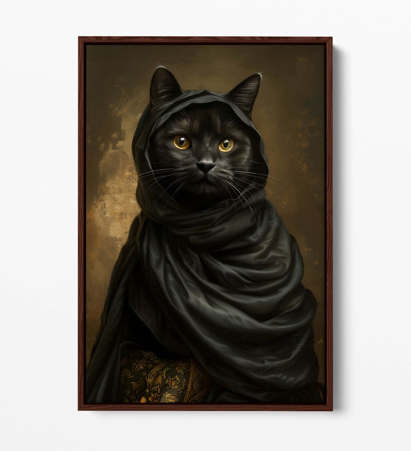 Black Cat Canvas Art - Contemporary Float Effect Canvas Wall Decor Print