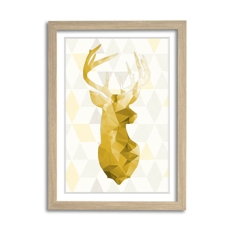 Framed Wall Art Print - Mustard Yellow Geometric Stag Head Artwork | Handmade UK