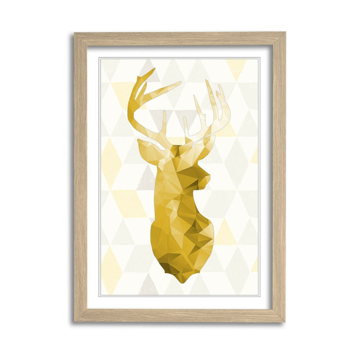 Framed Wall Art Print - Mustard Yellow Geometric Stag Head Artwork | Handmade UK