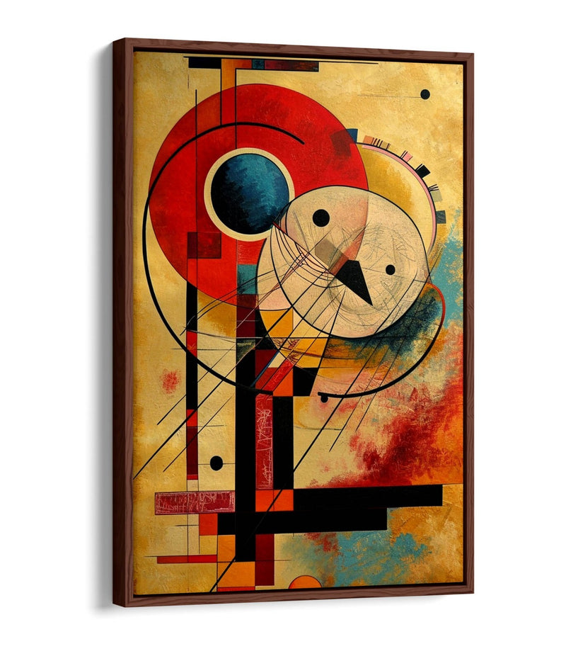 Canvas Art Print Abstract Wall Art - Kandinsky Style Red Beige Artwork With Float Effect Frame