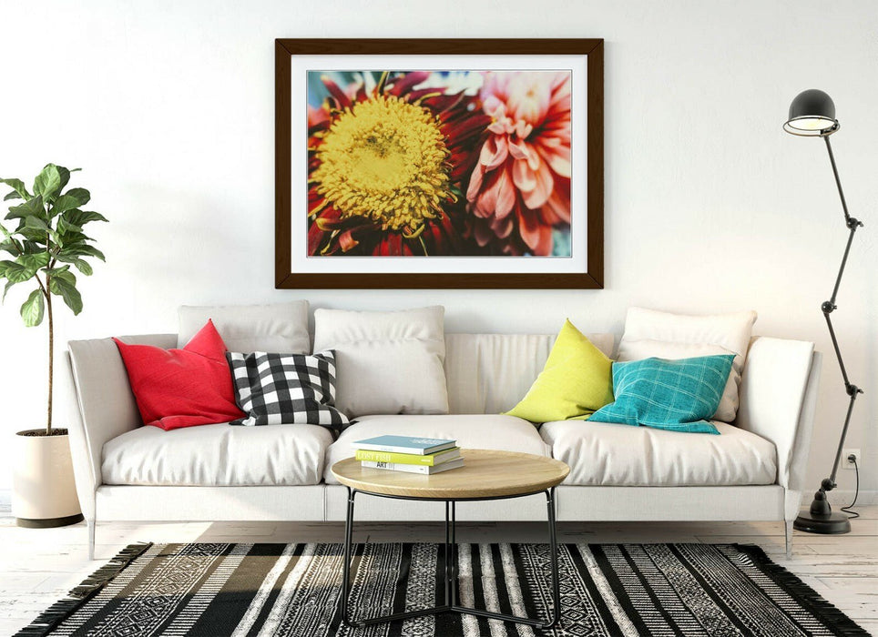 Framed Flower Poster – Vintage Floral Art with Woodgrain Effect Frame | Handmade Print