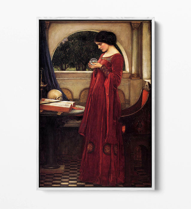 WATERHOUSE THE CRYSTAL BALL -FLOAT EFFECT CANVAS WALL ART PIC PRINT- BURGUNDY