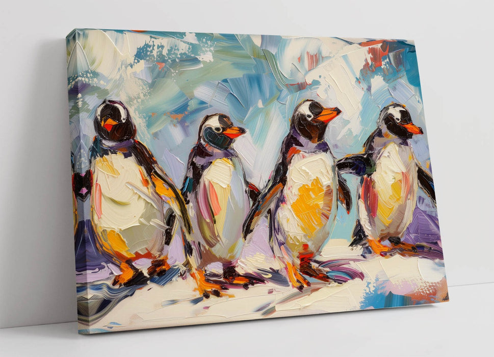 Penguins Canvas Wall Art – Handmade UK Impressionist Canvas Print with Vibrant Color