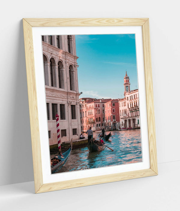 Venice Gondola Poster - Framed Wall Art With Faux Wood Frame & Archival Ink Print