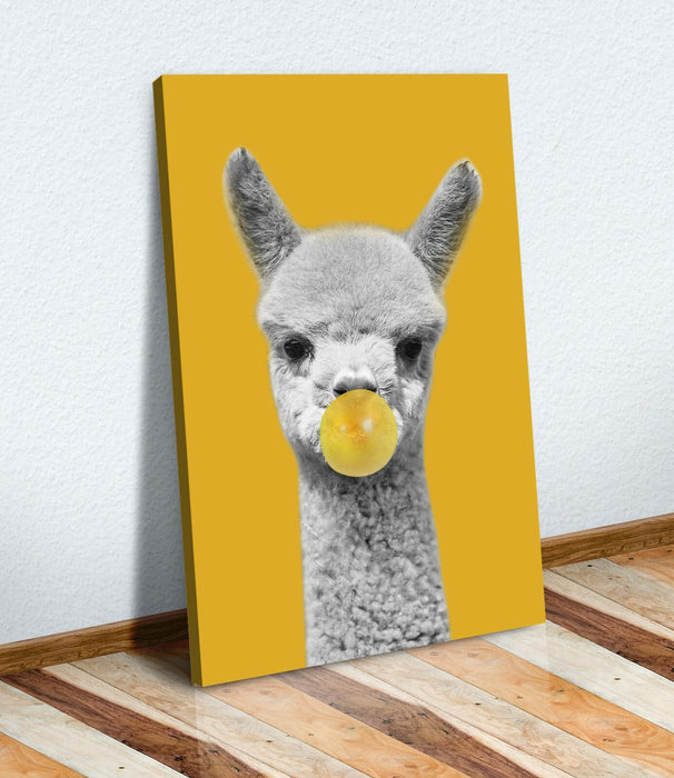 Canvas Wall Art Baby Alpaca Print – Mustard Handmade Canvas Artwork UK