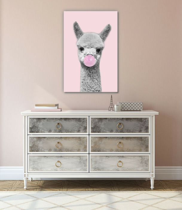 Baby Alpaca Wall Art - Black White Canvas Artwork | Handmade Pink Alpaca Print