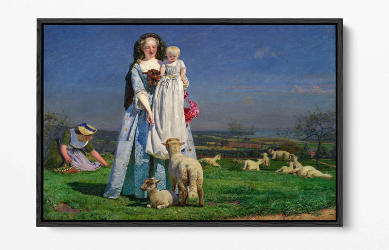 Canvas Wall Art - Ford Madox Brown Pretty Baa Lambs | Float Effect Premium Frame